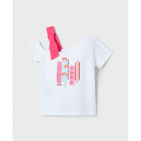 Mayoral Μπλούζα ασύμμετρη Λευκό-Ροζ 25-03011-082