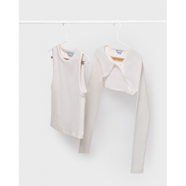 Mayoral Μπλούζα με ζακέτα καναλέ Εκρού 25-06150-036