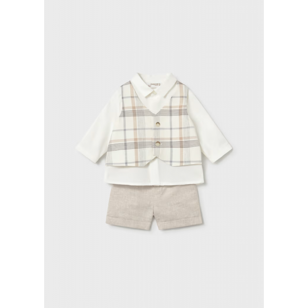 Mayoral Σετ παντελόνι κοντό πουκάμισο γιλέκο Μπεζ 26-01269-023