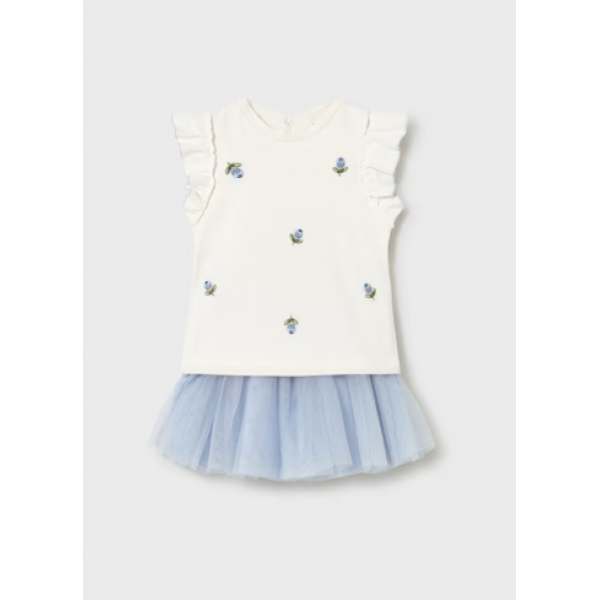 Mayoral Σετ φούστα από τούλι και μπλούζα με βολάν Σιέλ 26-01933-045