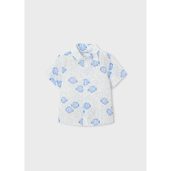 Mayoral Πουκαμισο κοντομαν σταμπωτο Άσπρο-μπλε 26-03115-027