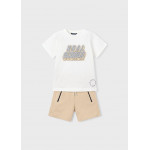 Mayoral Σετ μακό βερμούδα και μπλούζα σταμπωτό Μπεζ 26-03606-045