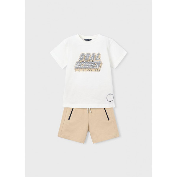 Mayoral Σετ μακό βερμούδα και μπλούζα σταμπωτό Μπεζ 26-03606-045