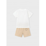 Mayoral Σετ μακό βερμούδα και μπλούζα σταμπωτό Μπεζ 26-03606-045