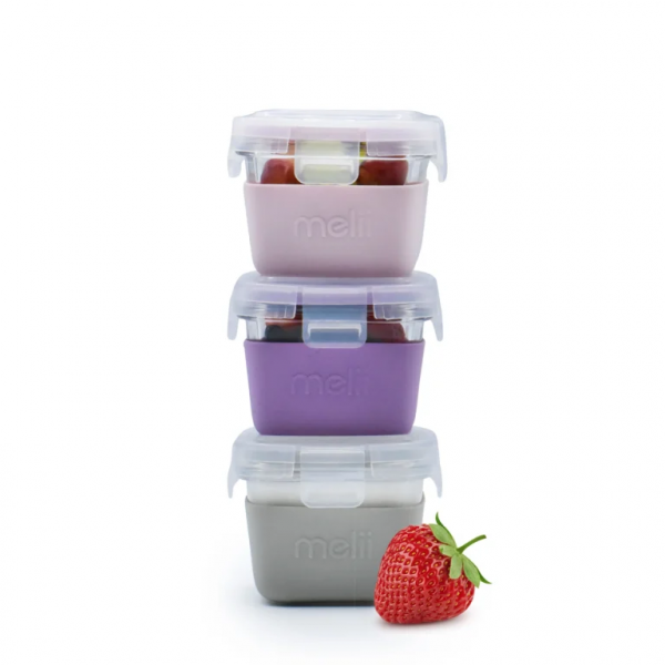 Melii Glass Containers σε θήκες σιλικόνης (160ml set of 3) – pink,purple,grey MEL16950