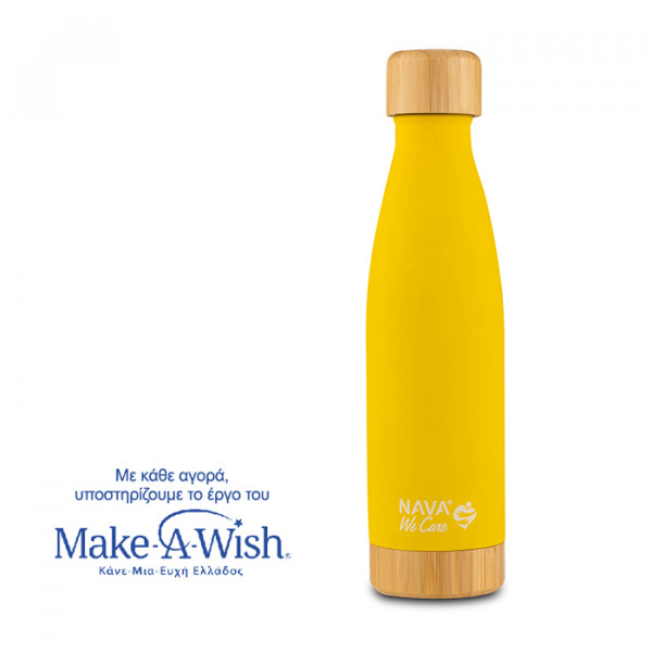 NAVA Θερμός μπουκάλι ανοξείδωτο bamboo "We Care" κίτρινο 500ml 10-016-006