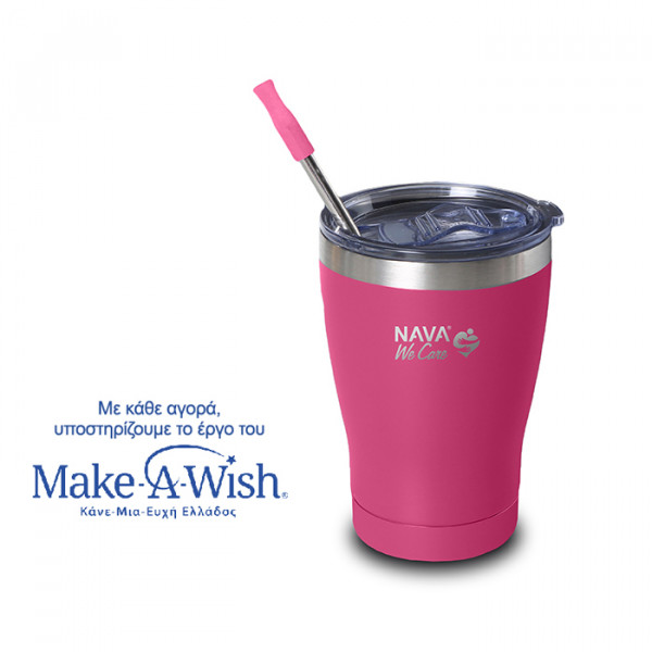 NAVA Θερμός ποτήρι με ανοξείδωτο καλαμάκι "We Care" magenta 360ml 10-262-090