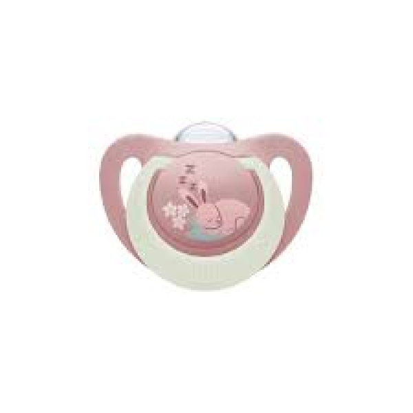 NUK Πιπίλα Σιλικόνης με Θήκη First Choice Night 0-6μηνών Ροζ Λαγουδάκι 175.392
