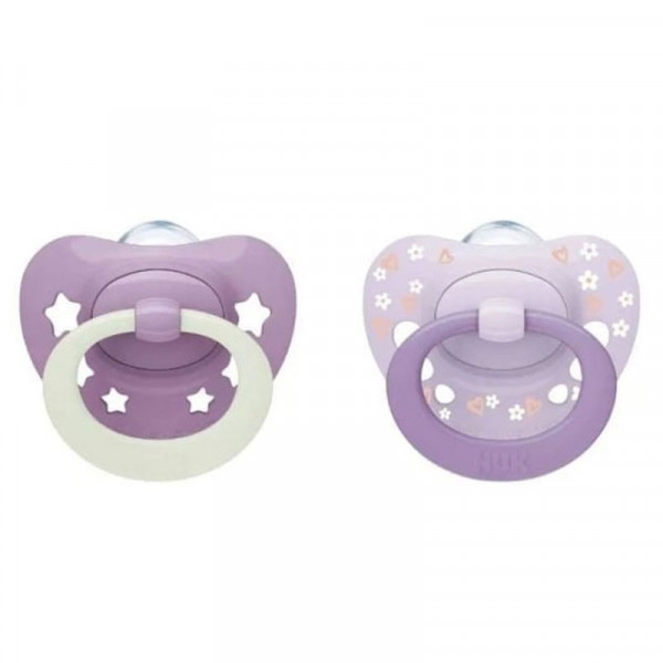 NUK Πιπίλες  Σιλικόνης με Θήκη First Choice Night 0-6μηνών Λιλα 175.397