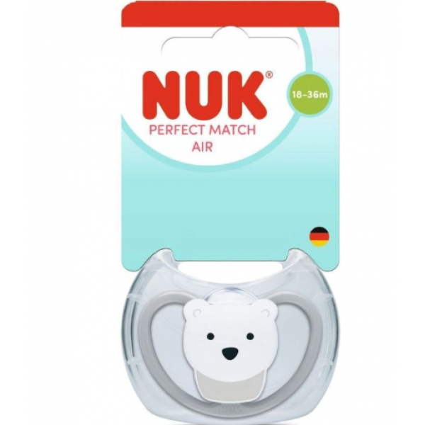 NUK Πιπίλα Σιλικόνης Perfect Match Air Με Θήκη 18-36m bear 177.225