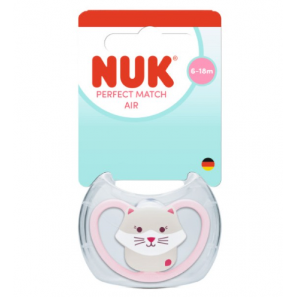 NUK Πιπίλα Σιλικόνης Perfect Match Air Με Θήκη 18-36m Pink Cat 177.226