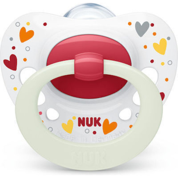 Nuk Signature Night Πιπίλα Σιλικόνης 6-18m 1τμχ White Hearts 736.695whitehearts