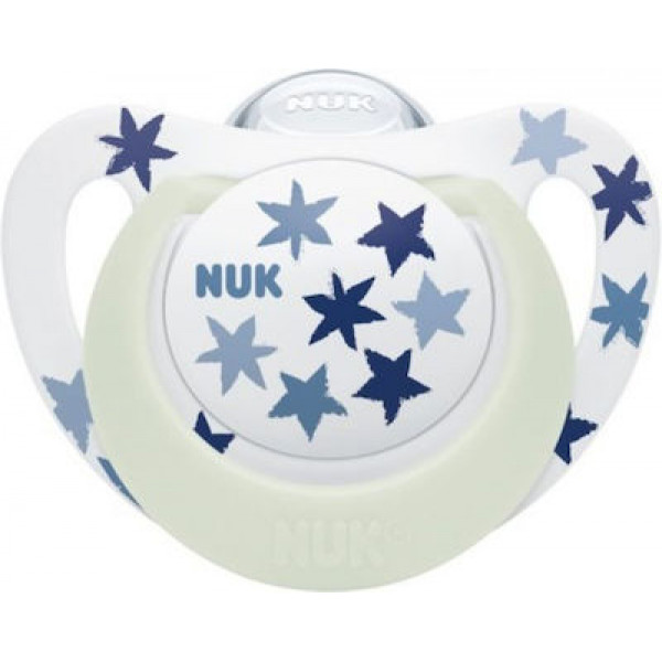 Nuk Ορθοδοντική Πιπίλα Σιλικόνης Star Νight για 6-18m με Θήκη Λευκό με Αστεράκια Μπλε 1τμχ 736.753bluestars