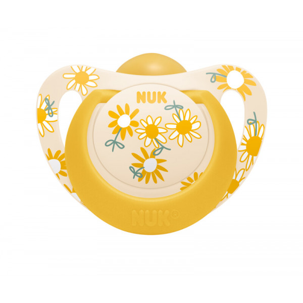 Nuk Ορθοδοντική Πιπίλα Καουτσούκ-Latex Star με Θήκη 18-36m Λουλούδια Κίτρινο 737.040yellow