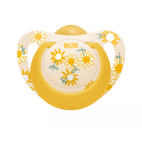 Nuk Ορθοδοντική Πιπίλα Καουτσούκ-Latex Star με Θήκη 18-36m Λουλούδια Κίτρινο 737.040yellow