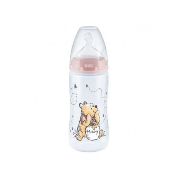 Nuk Μπιμπερό Disney Winnie 0-6 m First Choice Plus με Θηλή Σιλικόνης & δείκτη ελέγχου θερμοκρασίας 300ml 741.035