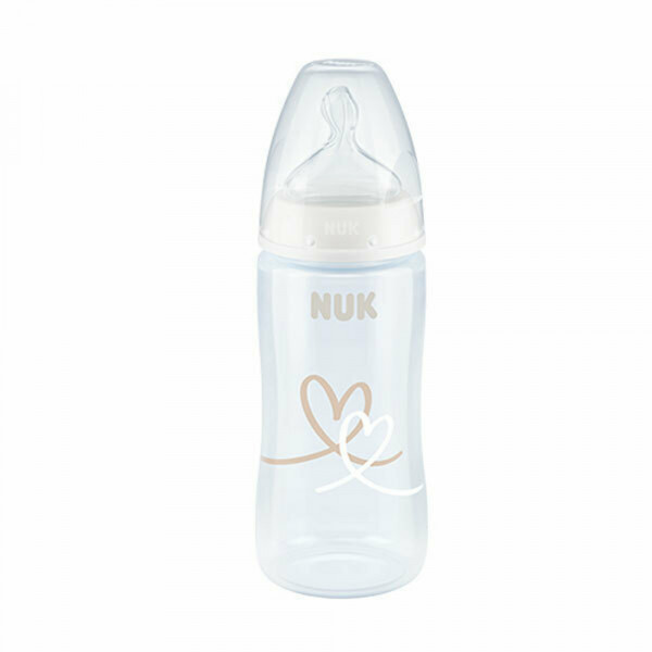 Nuk First Choice Plus Πλαστικό Μπιμπερό με Δείκτη Ελέγχου Θερμοκρασίας Θηλή Σιλικόνης 300ml Λευκό Καρδούλες 6-18m 741.088hearts