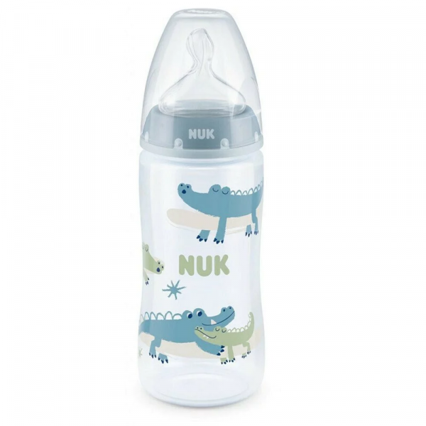 Nuk Πλαστικό Μπιμπερό 300ml First Choice με Θηλή Σιλικόνης & Ένδειξη Θερμοκρασίας 6-18m Μπλε Κροκόδειλοι 741.940