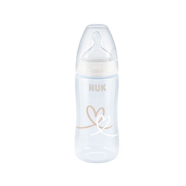 Nuk Πλαστικό Μπιμπερό 300ml First Choice με Θηλή Σιλικόνης & Ένδειξη Θερμοκρασίας 6-18m καρδιές 741.940