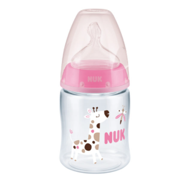 NUK Μπιμπερό First Choice+ με Δείκτη Ελέγχου Θερμοκρασίας & Θηλή Σιλικόνης 150ml 0-6m pink 743.875pink
