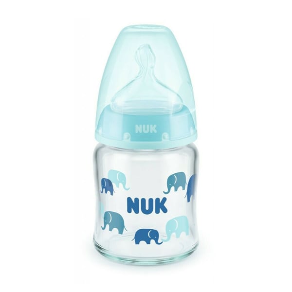 Nuk First Choice Γυάλινο Μπιμπερό για 0-6m+ με Θηλή Σιλικόνης Μπλέ 120ml 747.117blue