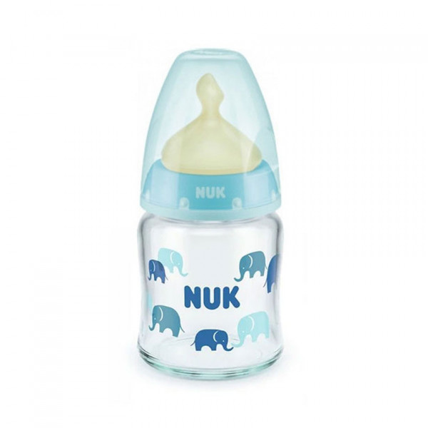 Nuk First Choice Γυάλινο Μπιμπερό για 0-6m+ με Θηλή Καοτσουκ Μπλε 120ml 747.118blue