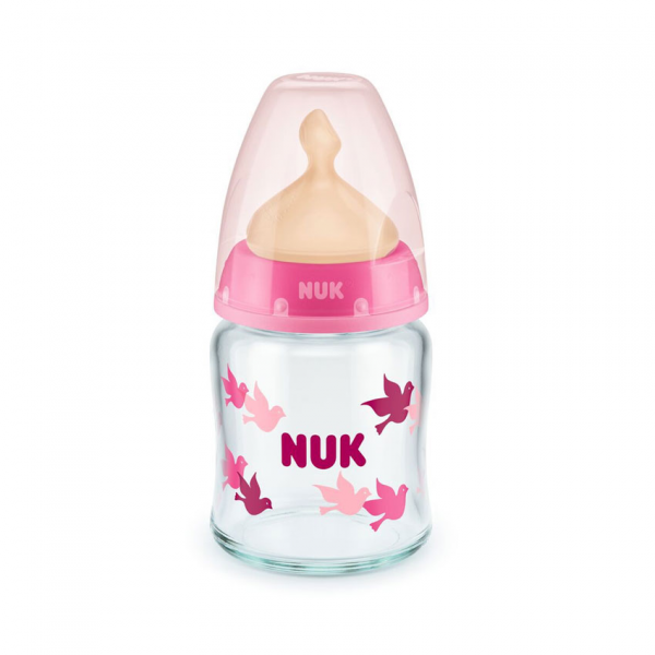 Nuk First Choice Γυάλινο Μπιμπερό για 0-6m+ με Θηλή Καοτσουκ Ροζ 120ml 747.118pink