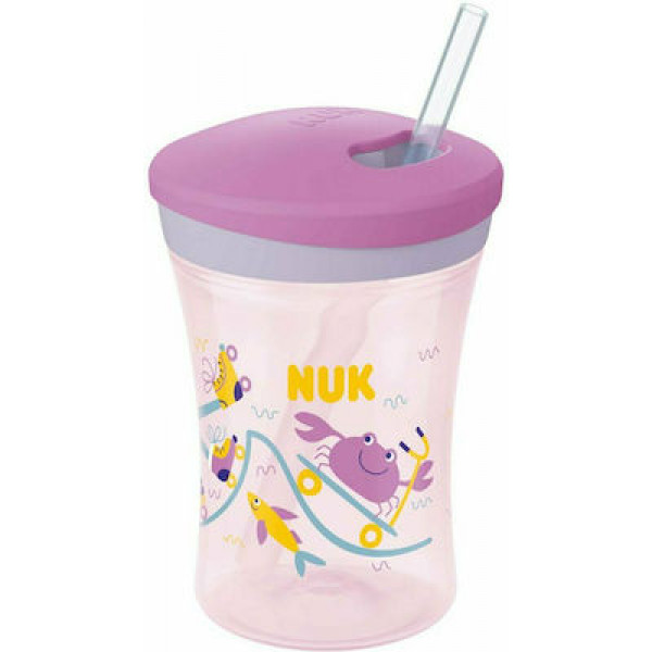 NUK Action Cup 12+m Με Καλαμάκι 230ml Καβουράκι Ροζ 751.136pink.