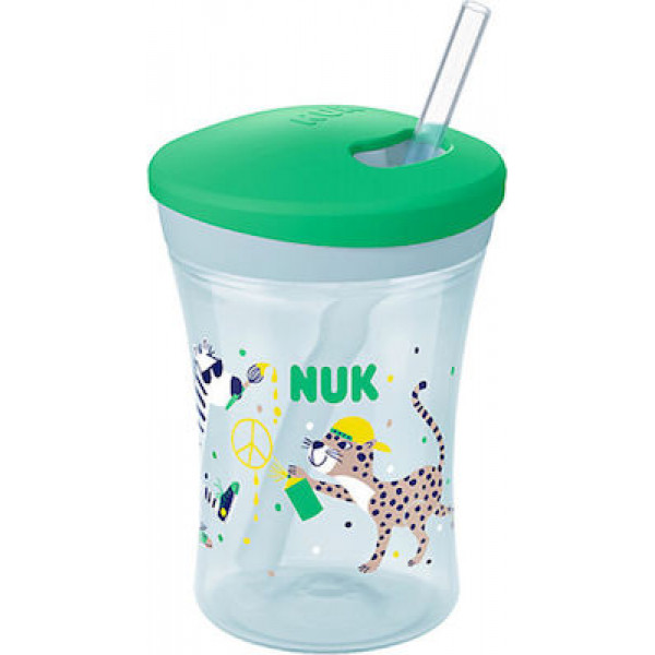 NUK Action Cup 12+m Με Καλαμάκι 230ml Ζέβρα Πράσινο 751.136zebra