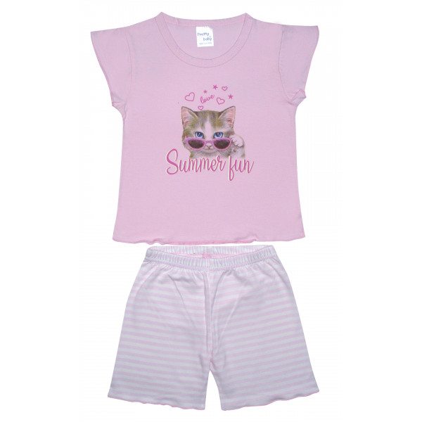 Pretty Baby Πυζάμες Summer Cat Ροζ Ριγα  23-65526