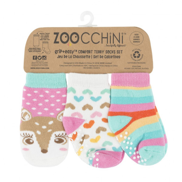 Zoocchini GRIP+EASY™ Καλτσάκια Fiona the Fawn 0+ έως 2 ετών (3 τεμάχια) ZOO11807