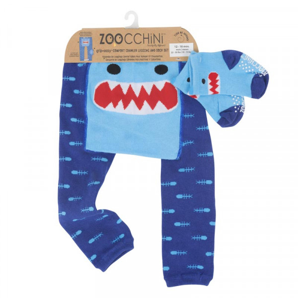 Zoocchini Grip+Easy Crawler Pants & Socks Set – Sherman the Shark Για το Μπουσούλημα ZOO12501