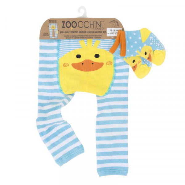 Zoocchini Grip+Easy Crawler Pants & Socks Set – Puddles the Duck Για το Μπουσούλημα ZOO12503