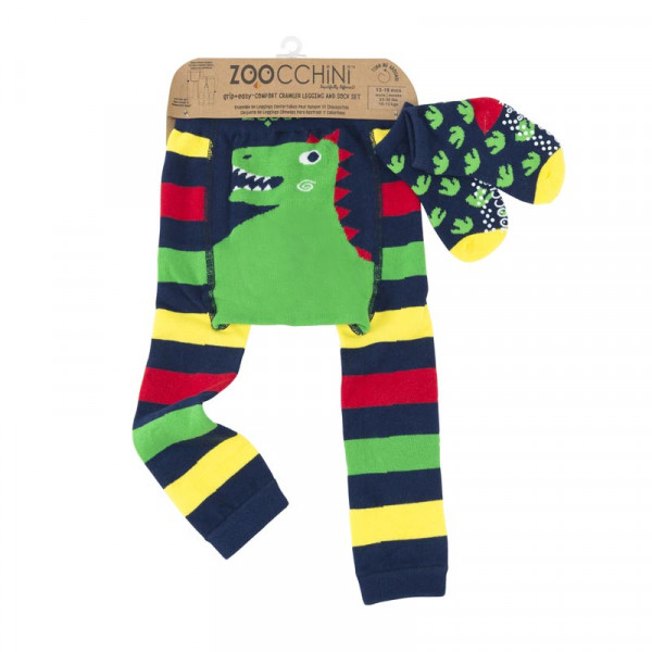 Zoocchini Grip+Easy Crawler Pants & Socks Set – Devin the Dinosaur Για το Μπουσούλημα ZOO12509