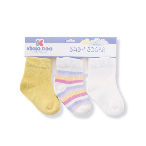 Kikka Boo Κάλτσες 3 τμχ, 0-6 μηνών, Κίτρινες (Stripes Yellow) - 31110010048