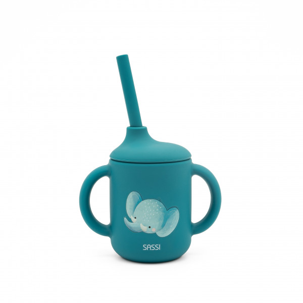 Sassi Κύπελλο σιλικόνης LFGB με καλαμάκι 6m+  Chewy The Elephant SI0771