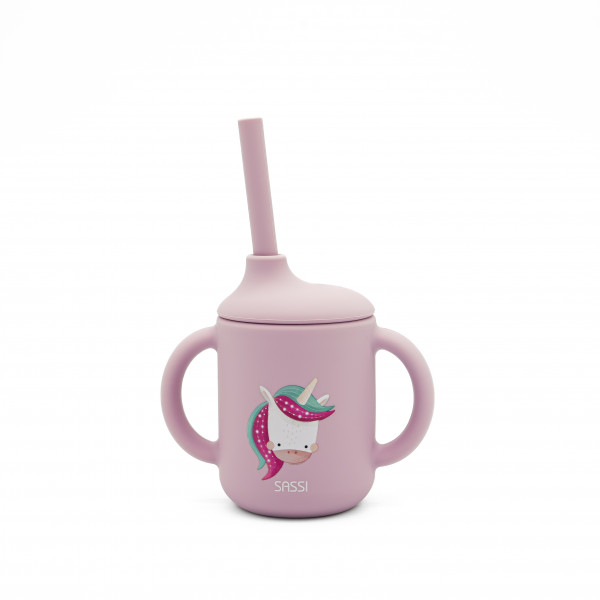 Sassi Κύπελλο σιλικόνης LFGB με καλαμάκι 6m+ Sparkly The Unicorn SI0801