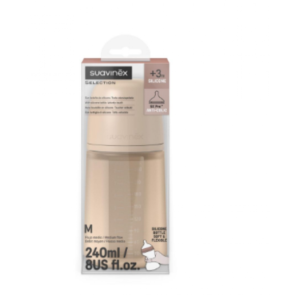 Suavinex Μπιμπερό Όλο Σιλικόνη Φυσιολογική θηλή SX PRO 240ml +3μ Irish cream BR79792