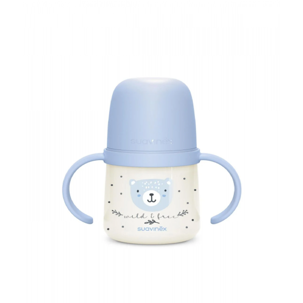 Suavinex Μπουκάλι Εκπαιδευτικό με λαβές Night&Day 150ml +6μ WILD Blue BR79813