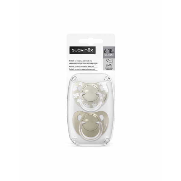 Suavinex Πιπίλα Ανατομική SX PRO Σιλικόνης 6-18 Wild & Free Beige 2τμχ BR79906