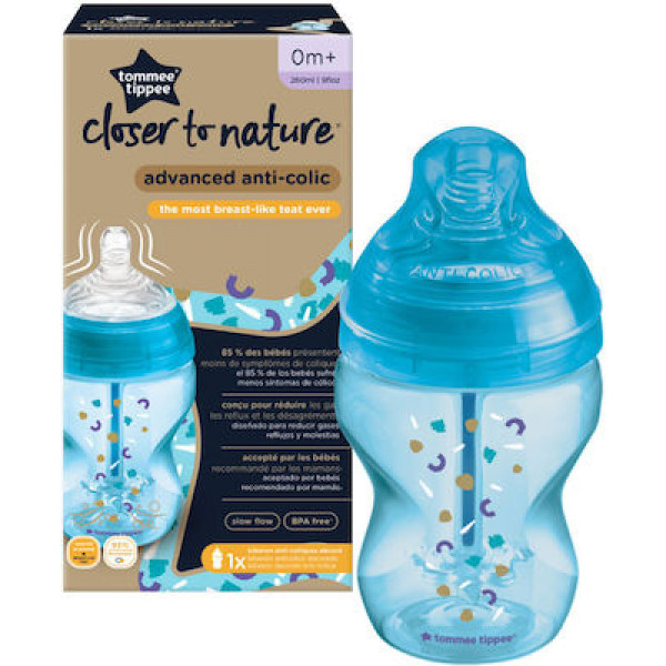 Tommee Tippee Μπιμπερό Advanced Anti-Colic μικρής ροής 260ml με μπλε σχέδιο 0m+ 42257504