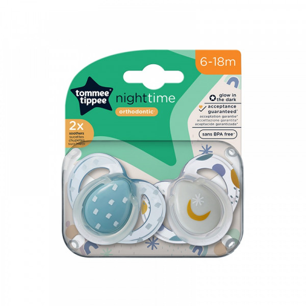 Tommee Tippee Πιπίλες σιλικόνης Night 6-18m (2τμχ) 43336297.blue