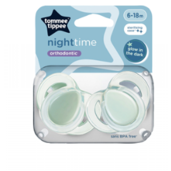 Tommee Tippee Πιπίλες Σιλικόνης Night 6-18m Mint 43336299.mint