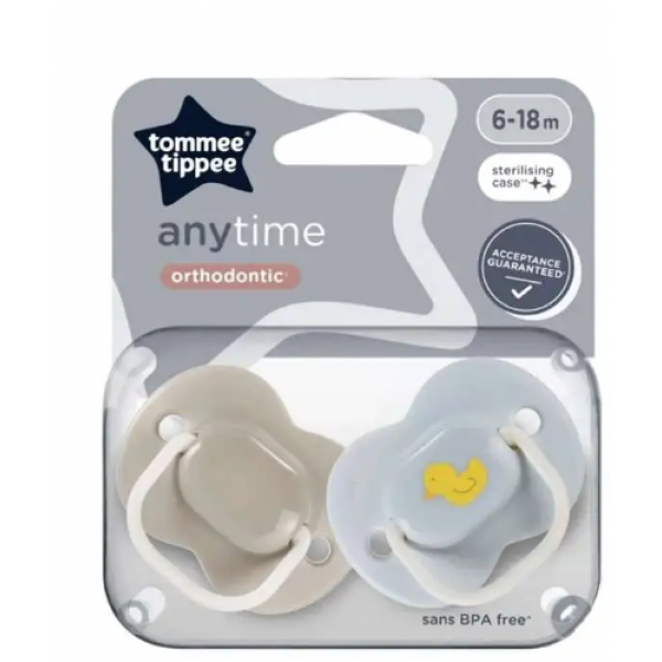 Tommee Tippee Πιπίλα Σιλικόνης 6-18m Anytime Orthodontic Grey 43354499.grey