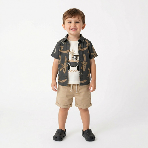 Trax Σετ βερμούδα μπλούζα πουκάμισο Ανθρακί 26-49445-1