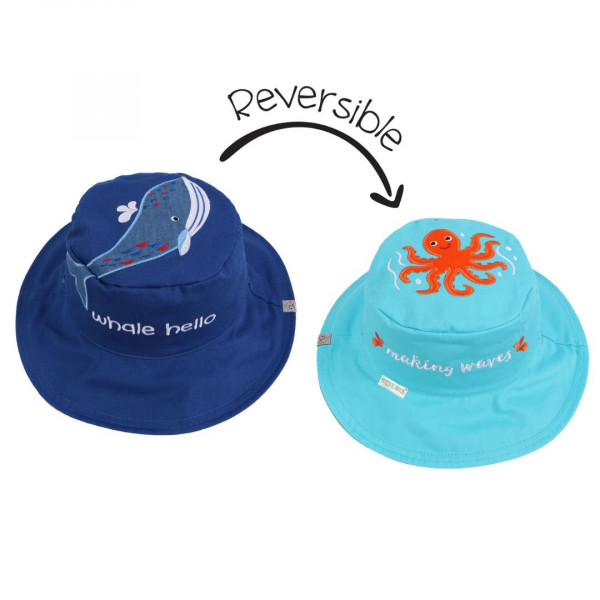 FlapJackKids Καπέλο Διπλής Όψης UPF 50  (Cotton) Blue Whale/Octopus  2Ε-4Ε FJKSH139M