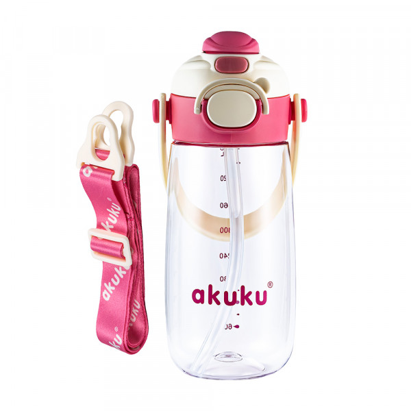 Akuku Παγούρι Tritan Nερού 480 ml Mε Kαλαμάκι ΡΟΖ A0725