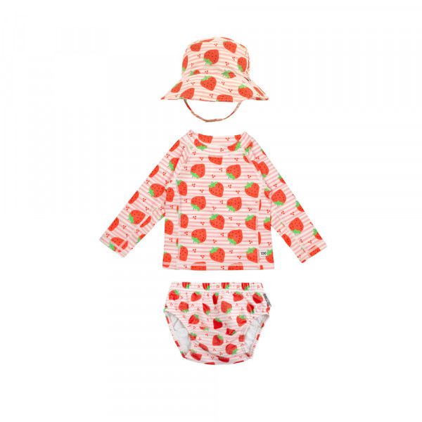 Zoocchini Σετ UV Μαγιώ Πάνα Bucket Καπέλο Μπλούζα Strawberry - 6-12m ZOO16014-6-12M