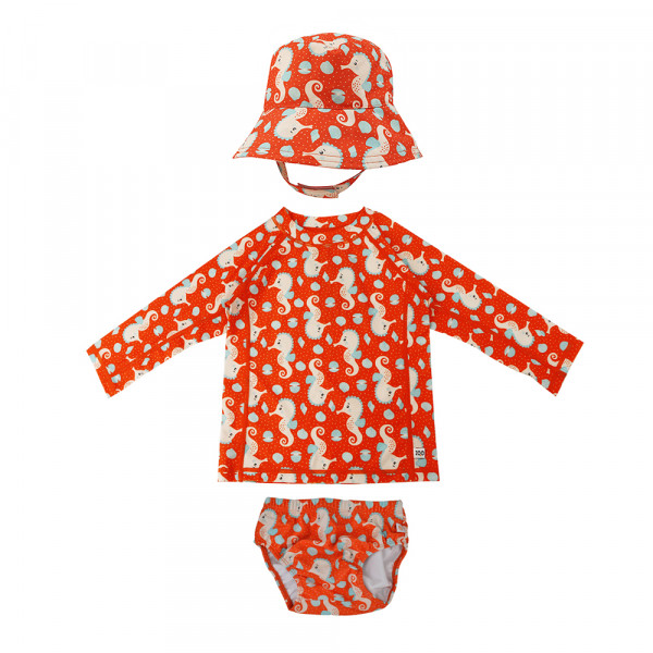 Zoocchini Σετ UV Μαγιό Πάνα Bucket Καπέλο Μπλούζα Seahorse - 6Μ-12Μ ZOO16024-6-12M