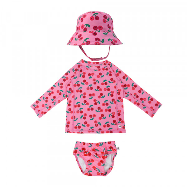 Zoocchini Σετ UV Μαγιό Πάνα Bucket Καπέλο Μπλούζα Cherry - 12Μ-24Μ  ZOO16025-12-24M